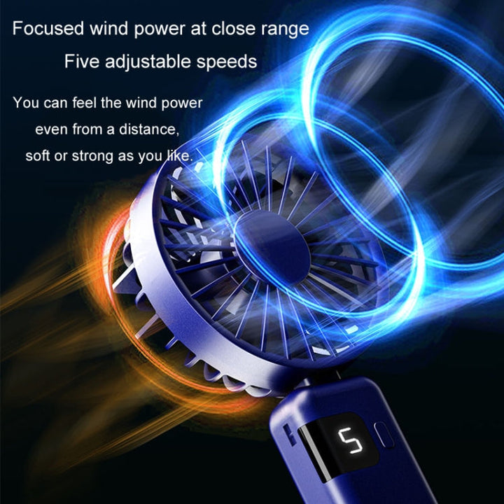 Portable Digital Display Hanging Neck Mute Small Fan USB Charging Handheld Foldable Fan(Blue) | Bowlift