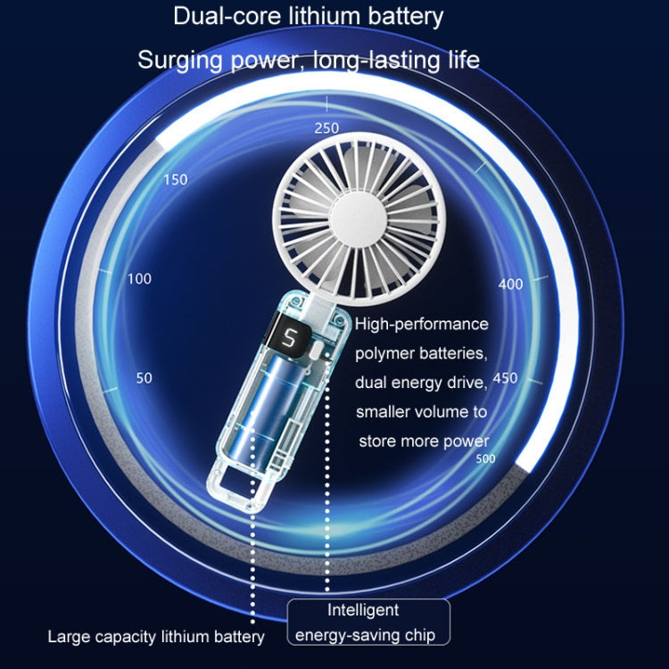 Portable Digital Display Hanging Neck Mute Small Fan USB Charging Handheld Foldable Fan(Blue) | Bowlift