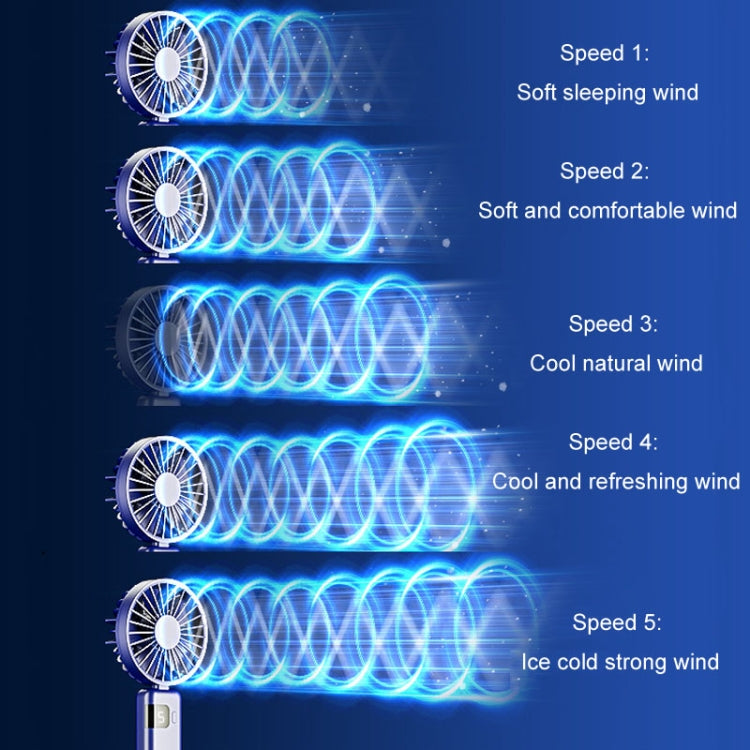 Portable Digital Display Hanging Neck Mute Small Fan USB Charging Handheld Foldable Fan(Blue) | Bowlift
