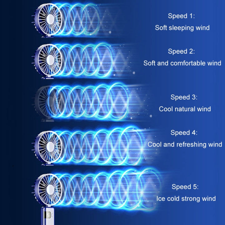 Portable Digital Display Hanging Neck Mute Small Fan USB Charging Handheld Foldable Fan(Blue) | Bowlift
