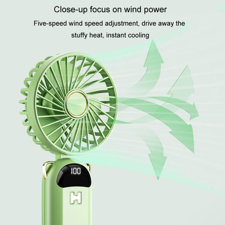 Foldable Digital Display USB Charging Fan Handheld Mute Hanging Neck Outdoor Small Fan(Blue) | Bowlift