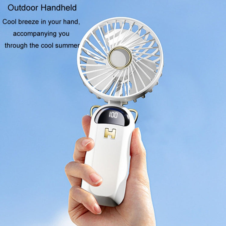 Foldable Digital Display USB Charging Fan Handheld Mute Hanging Neck Outdoor Small Fan(Blue) | Bowlift