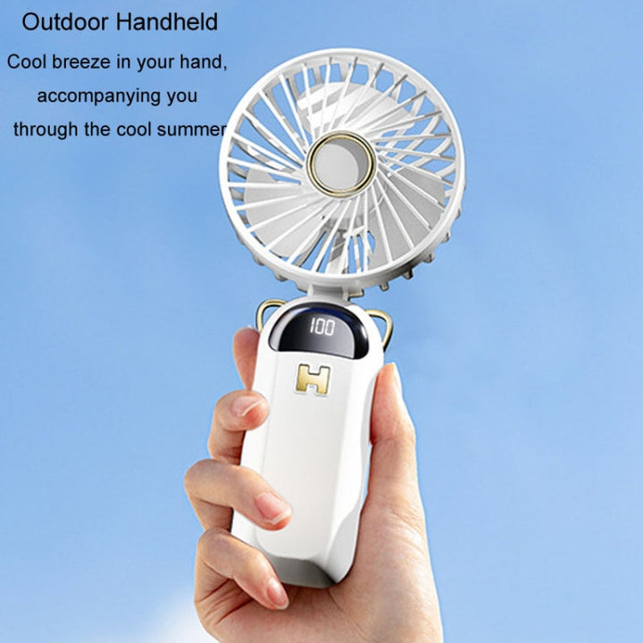 Foldable Digital Display USB Charging Fan Handheld Mute Hanging Neck Outdoor Small Fan(Blue) | Bowlift