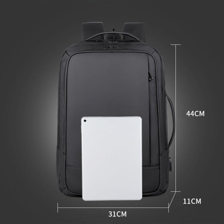 BowLift | Expandable waterproof laptop backpack for business with USB port (Black)