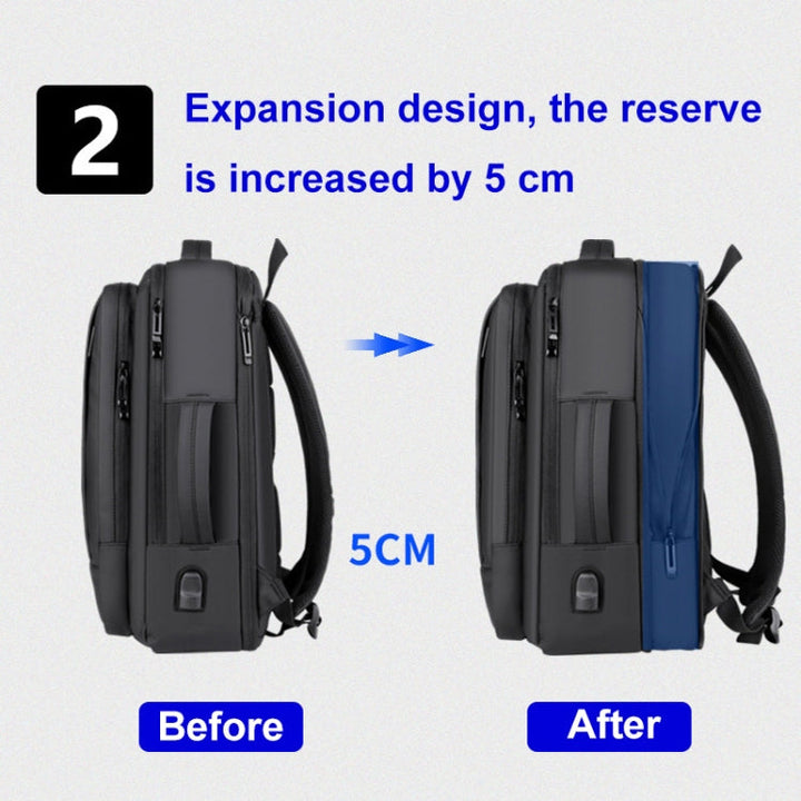 BowLift | Expandable waterproof laptop backpack for business with USB port (Black)
