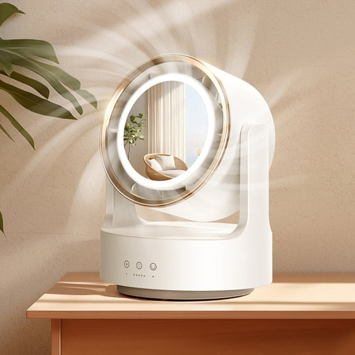 3 In 1 Multifunctional Desktop Fan with LED Light Cosmetic Mirror Rechargeable Oscillating | Bowlift