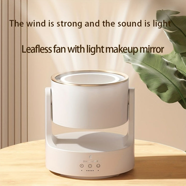 3 In 1 Multifunctional Desktop Fan with LED Light Cosmetic Mirror Rechargeable Oscillating | Bowlift