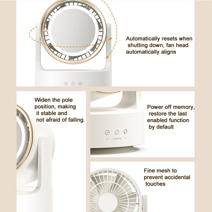 3 In 1 Multifunctional Desktop Fan with LED Light Cosmetic Mirror Rechargeable Oscillating | Bowlift
