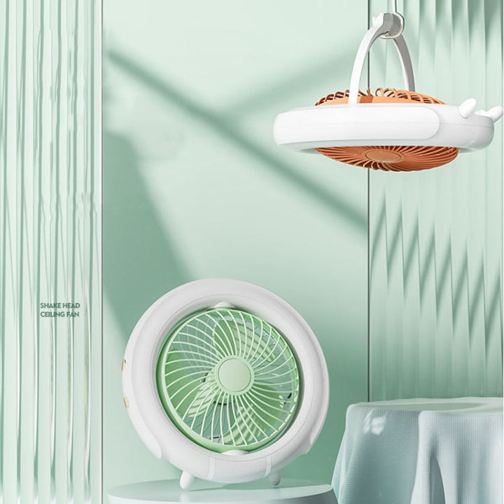 Night Light Desktop Folding Fan Outdoor Camping Hanging Mini Fan, Color: Green Upgraded | Bowlift