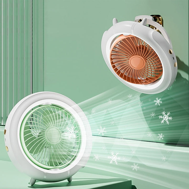 Night Light Desktop Folding Fan Outdoor Camping Hanging Mini Fan, Color: Green Upgraded | Bowlift
