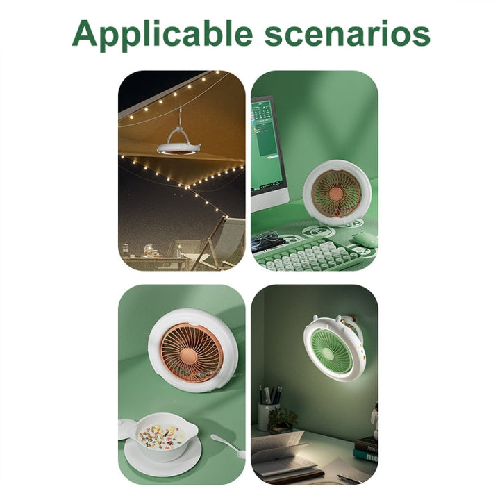 Night Light Desktop Folding Fan Outdoor Camping Hanging Mini Fan, Color: Green Upgraded | Bowlift