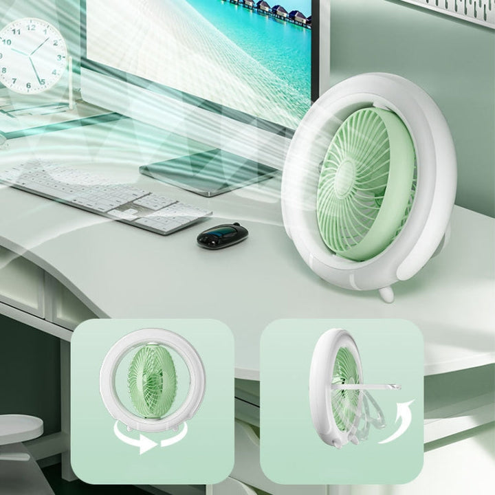 Night Light Desktop Folding Fan Outdoor Camping Hanging Mini Fan, Color: Green Upgraded | Bowlift