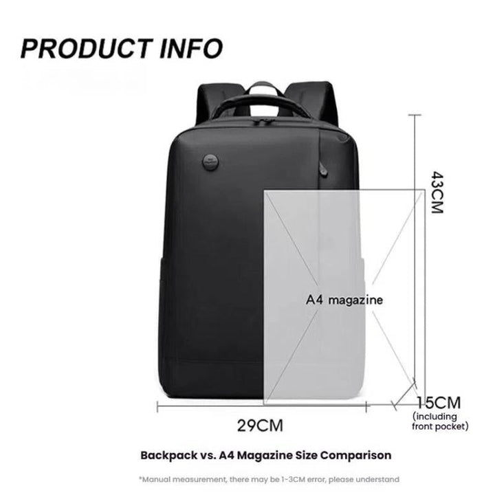 BowLift | Men's 14-Inch Laptop Backpack Waterproof Large Capacity Business Commuter Backpack (Black)