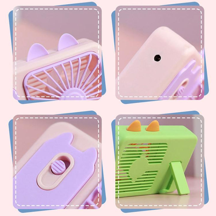 Cute Cartoon Kitten Camera Handheld Large Wind Rechargeable Fan With Stand Desktop Fan(Pink) | Bowlift