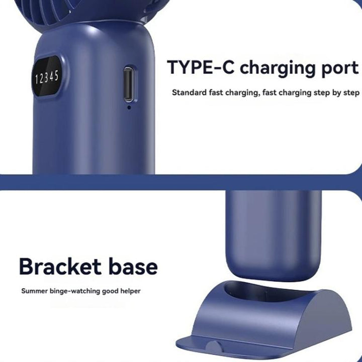 5-speed Wind Speed Handheld USB Charging Small Fan With Desktop Stand(Dark Blue) | Bowlift