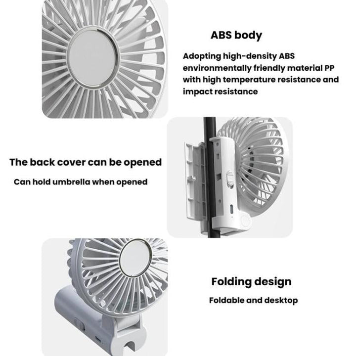 Folding Hanging Umbrella Fan USB Handheld Portable Umbrella Clip Fan Compact Desktop Fan(Black) | Bowlift
