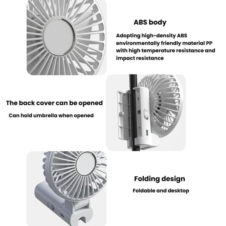 Folding Hanging Umbrella Fan USB Handheld Portable Umbrella Clip Fan Compact Desktop Fan(White) | Bowlift