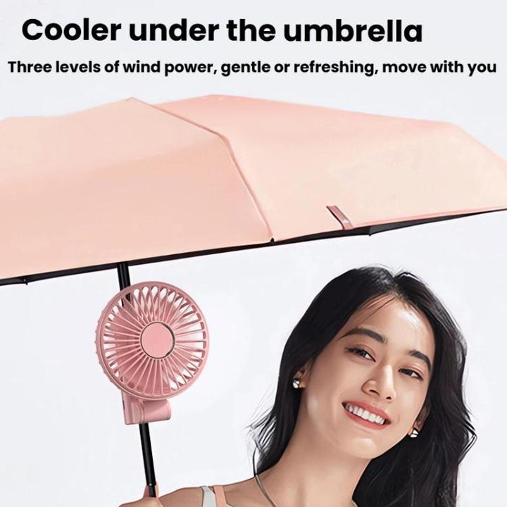 Folding Hanging Umbrella Fan USB Handheld Portable Umbrella Clip Fan Compact Desktop Fan(White) | Bowlift