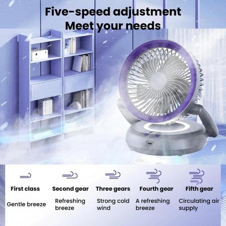 Foldable Air Circulator Fan With Battery Indicator Household Desktop & Wall-Mounted Fan With LED Light(Grey Purple) | Bowlift