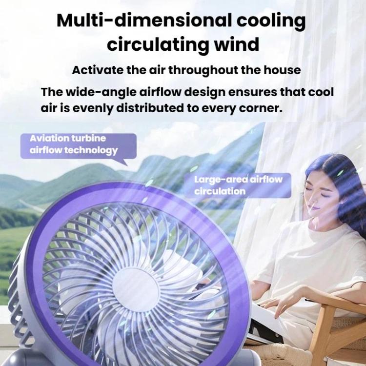 Foldable Air Circulator Fan With Battery Indicator Household Desktop & Wall-Mounted Fan With LED Light(Grey Purple) | Bowlift