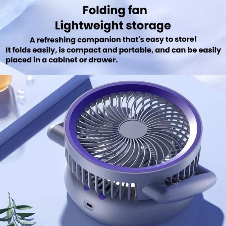 Foldable Air Circulator Fan With Battery Indicator Household Desktop & Wall-Mounted Fan With LED Light(Grey Purple) | Bowlift