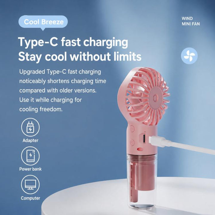 Handheld Misting Fan Portable Water Spray Fan Type-C Rechargeable Mini Personal Face Mister Fan(F3 Pink) | Bowlift