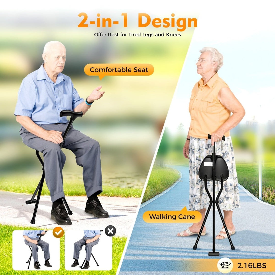 BowLift | Foldable Walking Stick with Integrated Seat | Lightweight Aluminum Alloy Mobility Aid | 113kg Load Capacity | Non-Slip TPR Ergonomic Handle | 3-Leg Tripod Stability