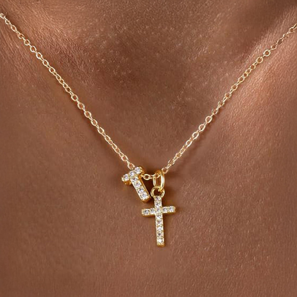BowLift | Dainty Diamond Initial & Cross Necklace