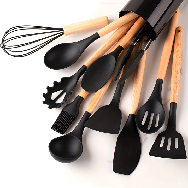 BowLift | Kitchen Utensils Set Silicone Bamboo Cooking Tools