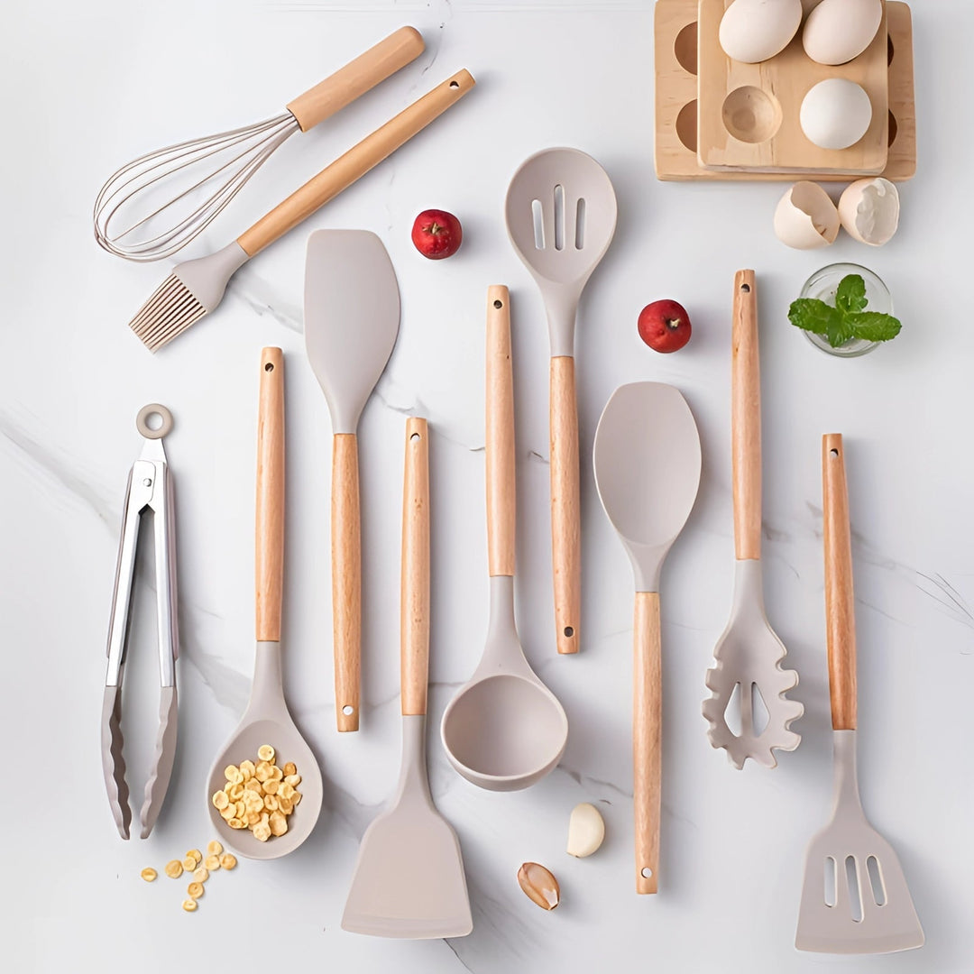 BowLift | Kitchen Utensils Set Silicone Bamboo Cooking Tools