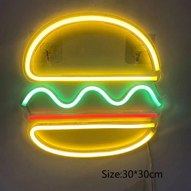 Neon Fast Food Sign – Bright Tacos Design, LED Night Light for Restaurants and Kitchens | Bowlift