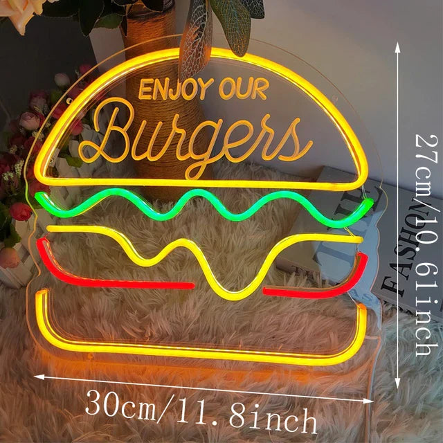 Neon Fast Food Sign – Bright Tacos Design, LED Night Light for Restaurants and Kitchens | Bowlift