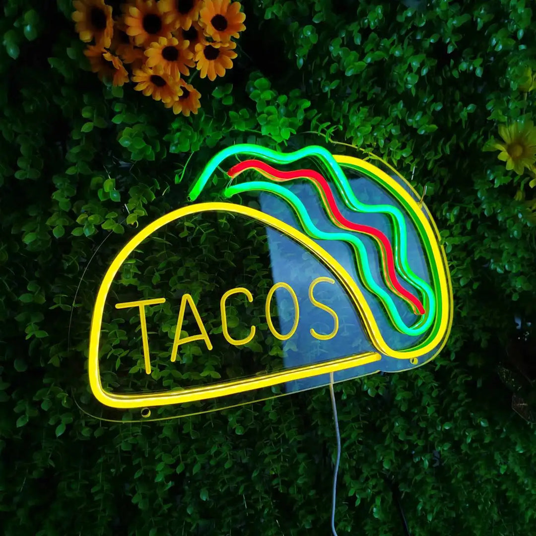 Neon Fast Food Sign – Bright Tacos Design, LED Night Light for Restaurants and Kitchens | Bowlift