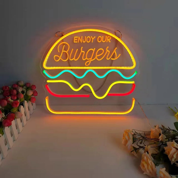 Neon Fast Food Sign – Bright Tacos Design, LED Night Light for Restaurants and Kitchens | Bowlift