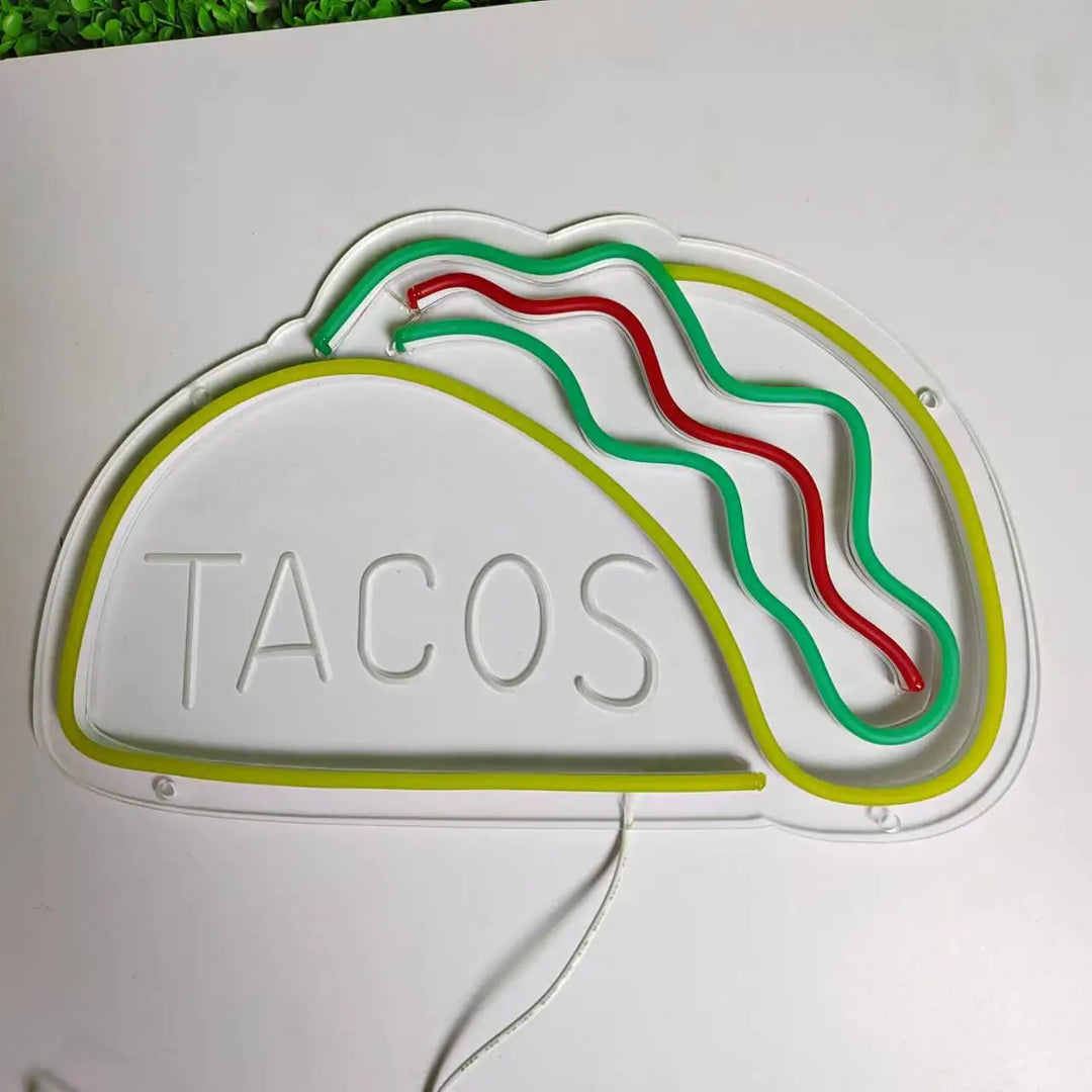Neon Fast Food Sign – Bright Tacos Design, LED Night Light for Restaurants and Kitchens | Bowlift