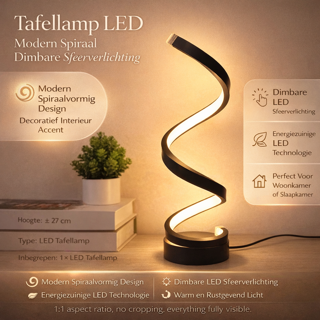 SpiralLight LED Table Lamp With Dimmable Lighting and Touch Control | Bowlift