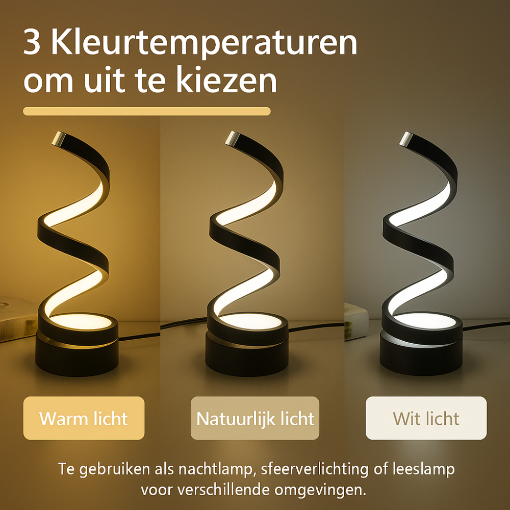 SpiralLight LED Table Lamp With Dimmable Lighting and Touch Control | Bowlift