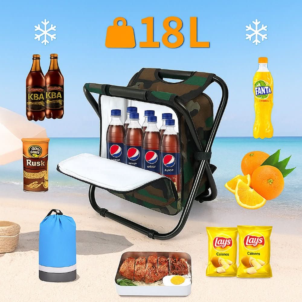 BowLift | 3-in-1 camouflage rucksack with folding chair & cooler compartment