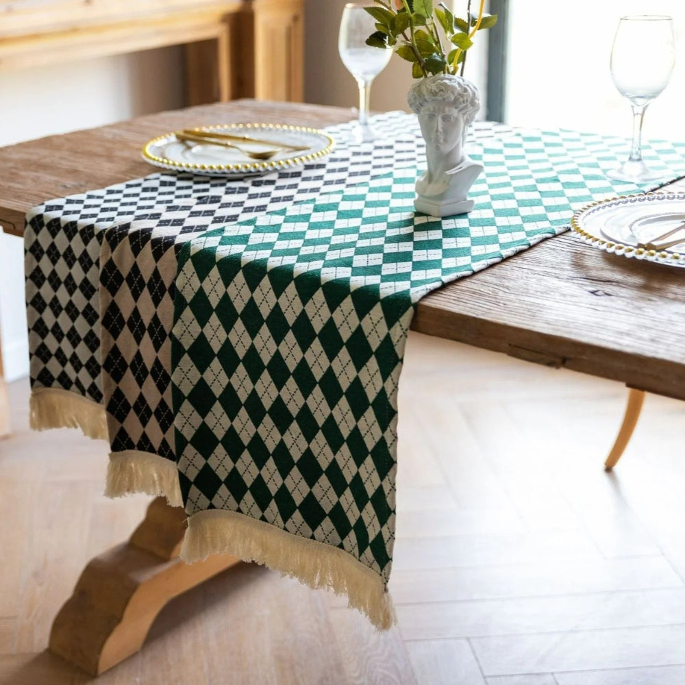 BowLift | Tasseled Diamond Checkered Table Runner