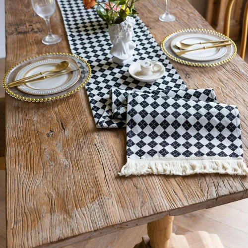 BowLift | Tasseled Diamond Checkered Table Runner