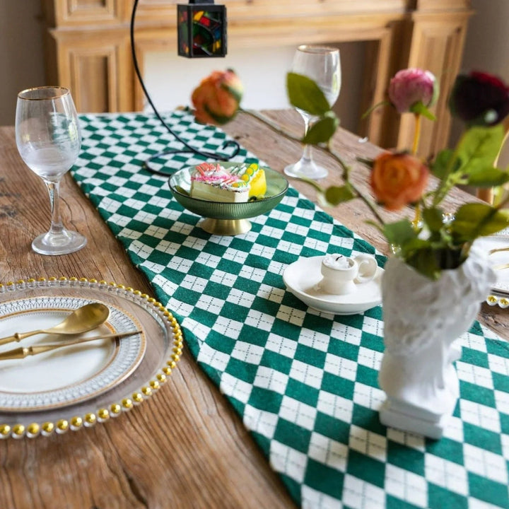 BowLift | Tasseled Diamond Checkered Table Runner
