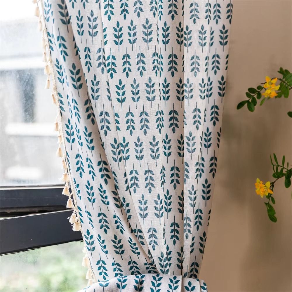 BowLift | Teal Blue Leaves Semi Sheer Curtains