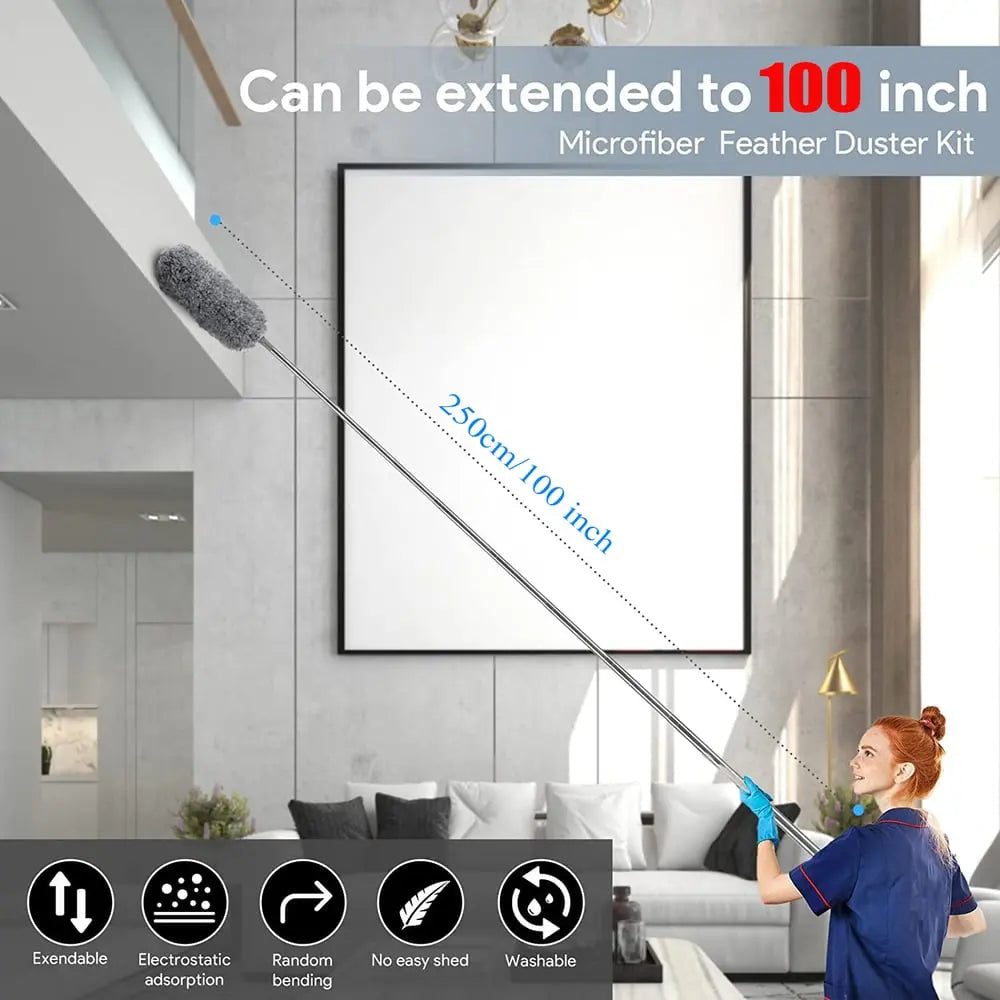 BowLift | Telescopic Microfiber Dust Cloth – Washable & with Electrostatic Effect