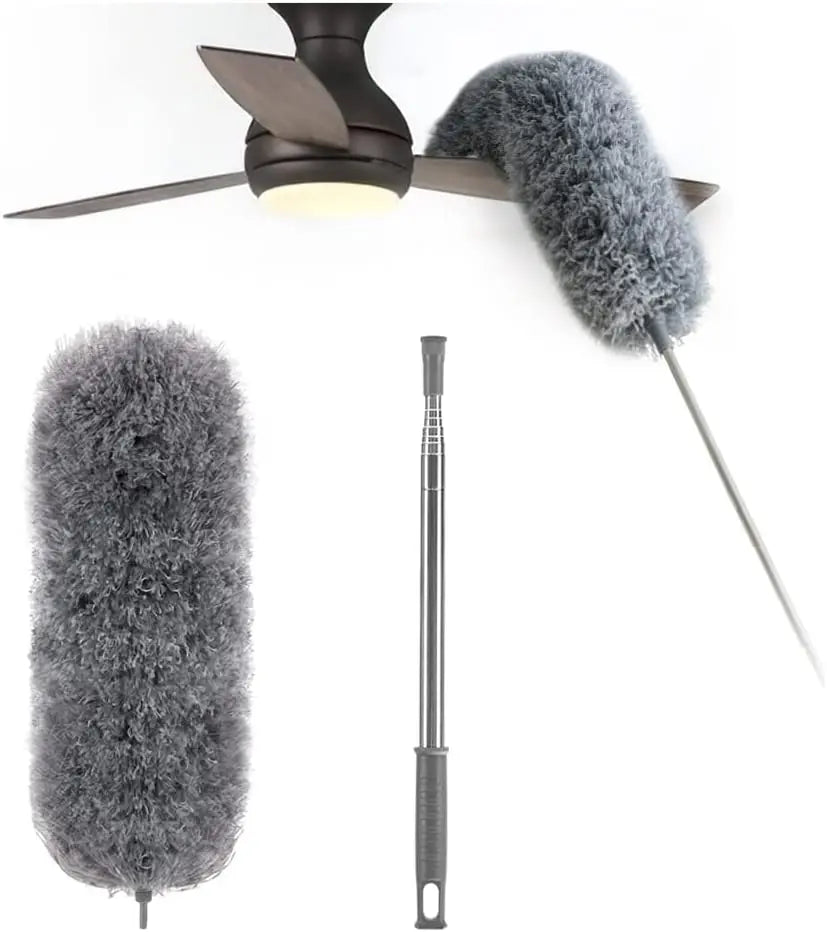 BowLift | Telescopic dust duster with extra long microfiber head (Free 3 replacement cleaning heads)