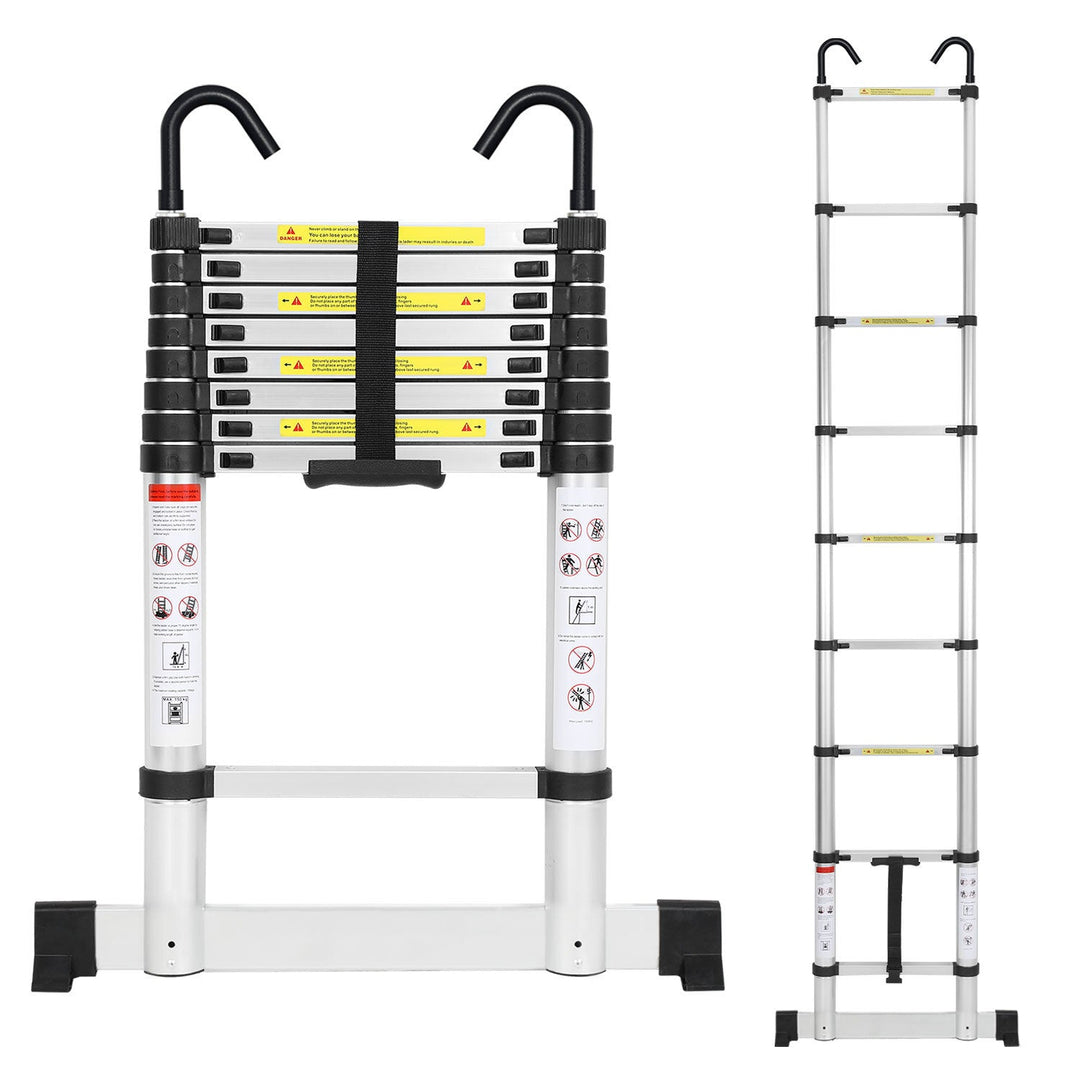 Telescopic ladder with 2 removable hooks with stabilizer | Bowlift