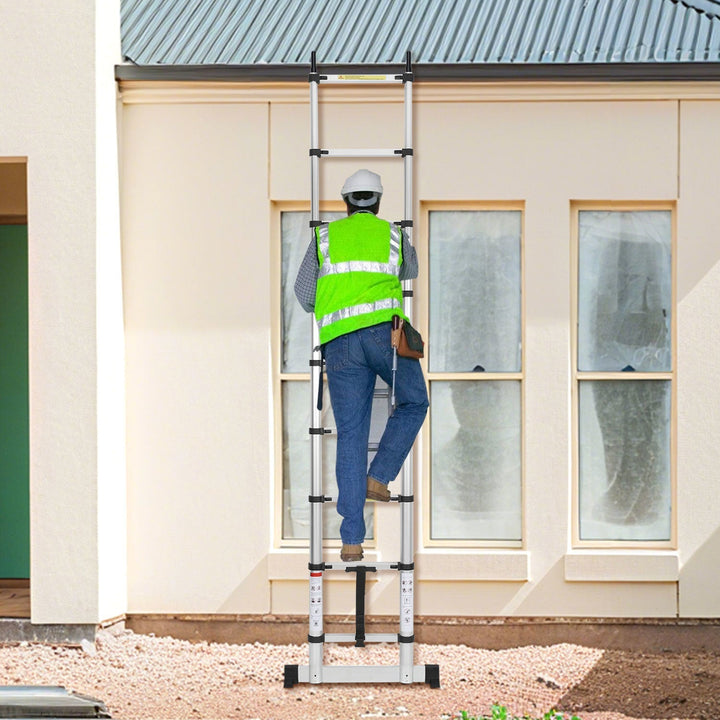 Telescopic ladder with 2 removable hooks with stabilizer | Bowlift
