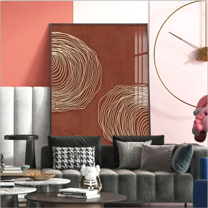 Terracotta Contours Abstract Minimalist Aesthetics Wall Art Fine Art Canvas Prints For Modern Apartment Living Room Foyer Home Office Decor | Bowlift