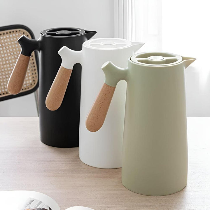 BowLift | Thermora – Insulated Carafe with Wooden Handle | Stylish Vacuum Flask for Hot & Cold Drinks