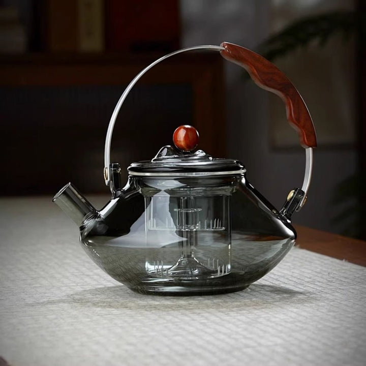 BowLift | Thesora – Premium Glass Brew Teapot with Removable Infuser & Wooden Handle (750ml)