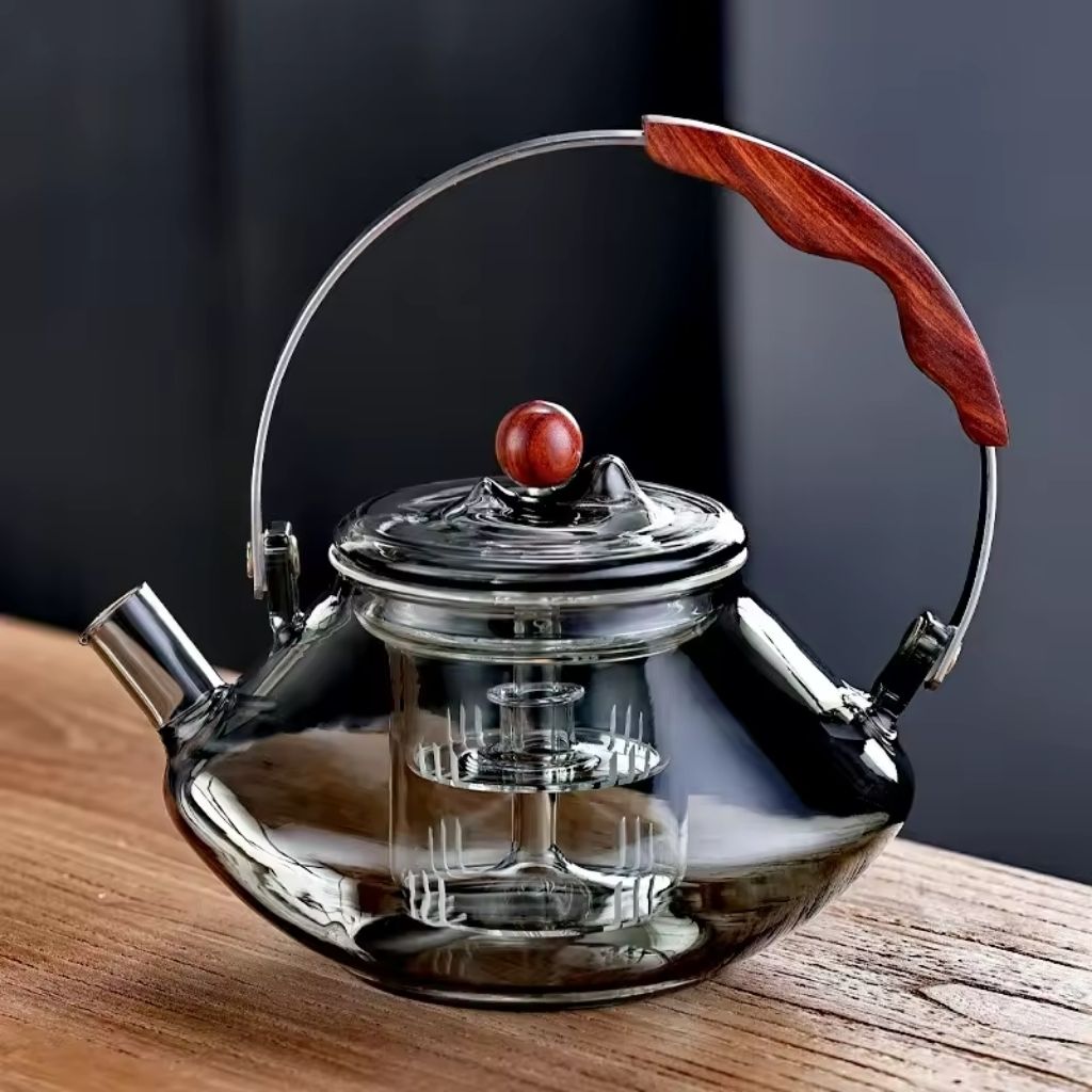BowLift | Thesora – Premium Glass Brew Teapot with Removable Infuser & Wooden Handle (750ml)